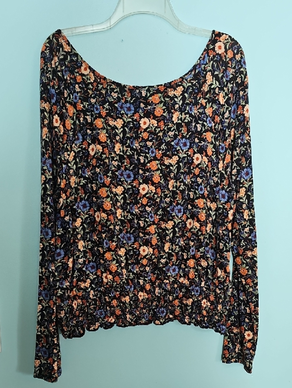 American Eagle Outfitters Black Floral Long-Sleeve Peasant Top - Picture 3 of 3
